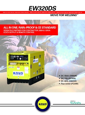 Le moteur KOVO portable de soudage/générateur diesel EW320DST à haute fréquence et sans brosses