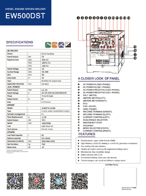 Type de remorque Générateur de soudeur diesel EW500DST à 1500/1800 tr/min